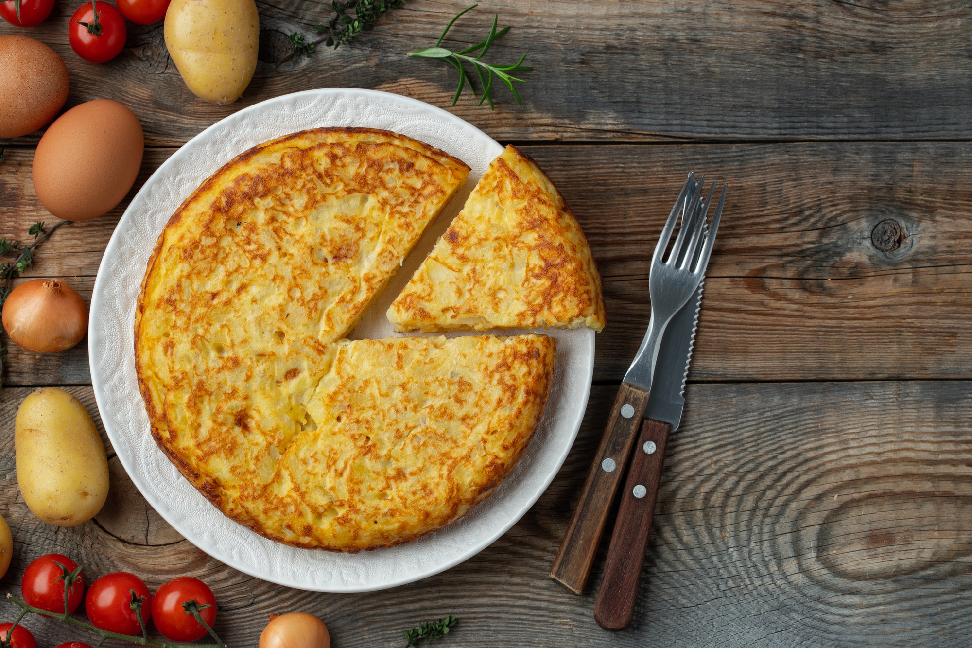 Spanish tortilla with potatoes and onion.